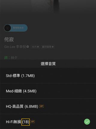 即使「JOOX」(#2)能為部分音樂提供無損播放,其顯示的檔案大小卻時有出錯。