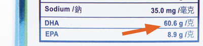 图一：#21标示每100克含60.6克DHA，但测试结果显示样本每100克只含10.3克DHA。