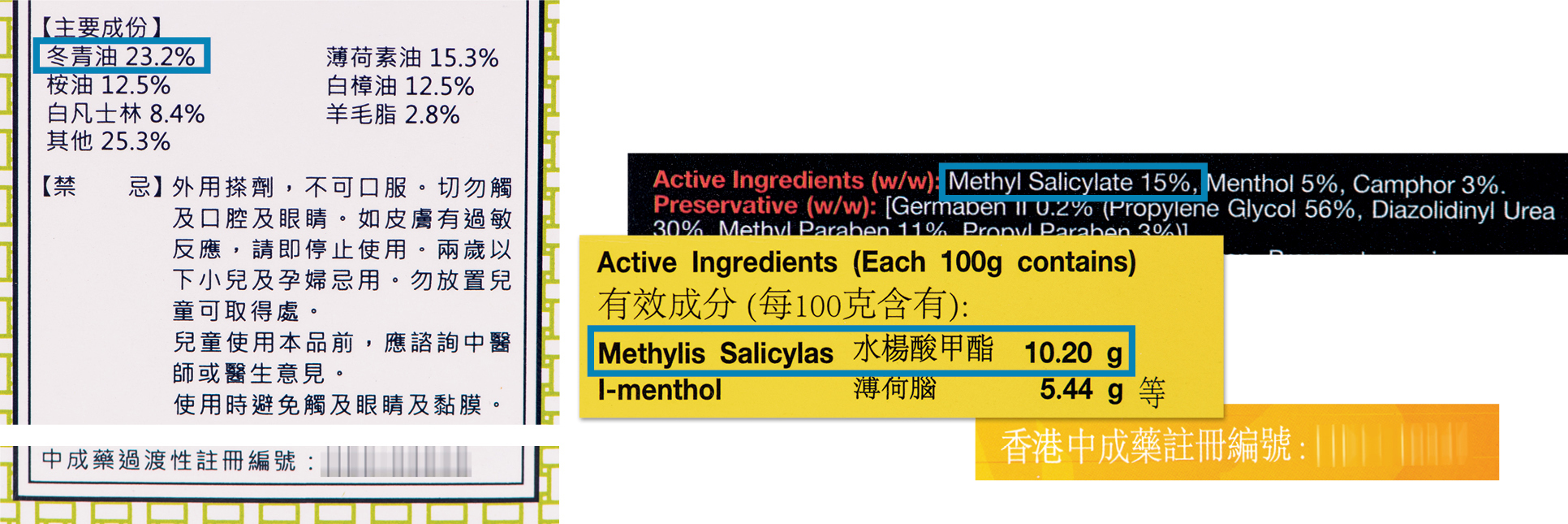 中西药膏都可能含有冬青油或水杨酸甲酯