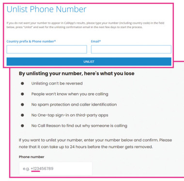 消費者要求「CallApp」（#1）、「Truecaller」（#4）把電話號碼除名時，要緊記同時輸入電話區號。