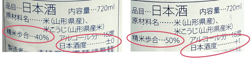 同一酿酒厂下所生产的日本清酒有不同精米步合和酒度。