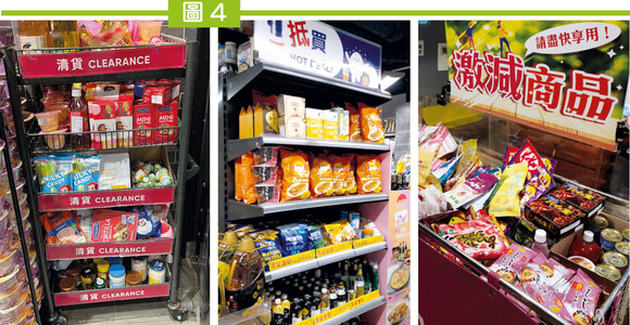 圖4:大型超市一般在店內設置清貨區，將包括臨期食品在內的貨品置於貨架上讓顧客選購，惟沒有額外提示有關貨品的食用期限。