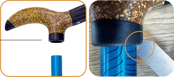 (左)樣本T8的手柄以149牛頓的力量便可拉脫。(右)樣本T8的手柄有部分邊緣的圓弧位置半徑少於2毫米。