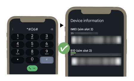 撥打*#06#後,畫面若有顯示EID,即表示裝置可使用eSIM。