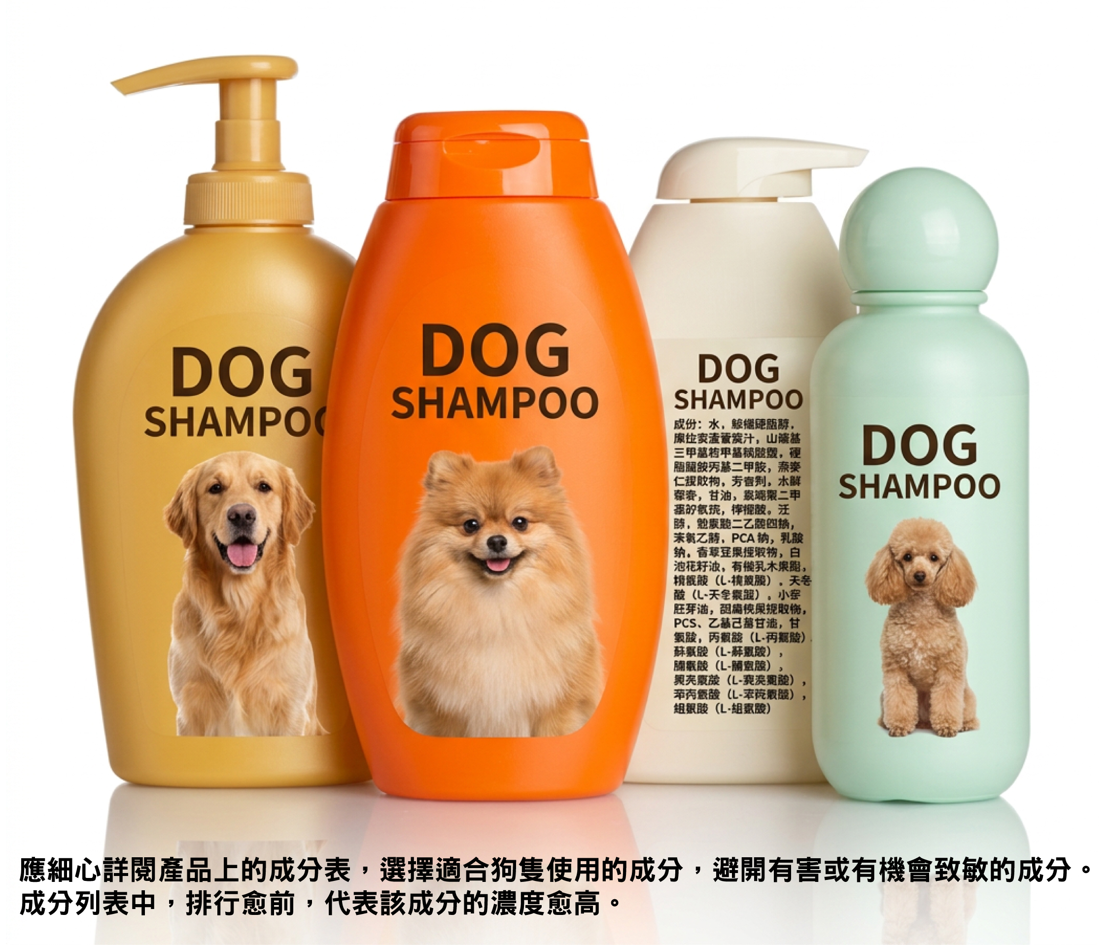 仔细了解冲凉液当中所含的成分亦十分重要。因为某些化学物质即使其酸硷值接近中性,仍有可能对狗只皮肤造成刺激。