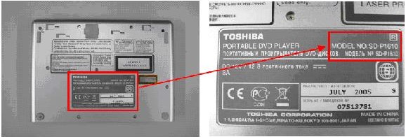 Model number of oshiba SD-P1610 Portable DVD Players