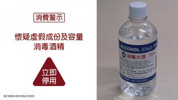 【消費警示】立即停用懷疑虛假成份及容量消毒酒精