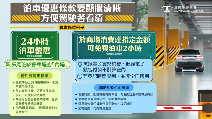 泊車優惠條款要顯眼清晰 方便駕駛者看清  