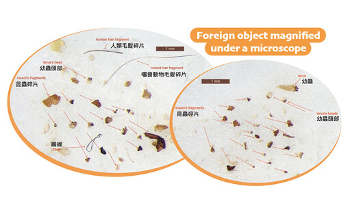 Foreign object magnified under a microscope