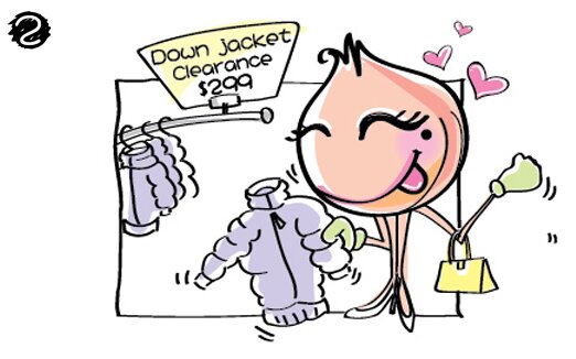 In Apparel XX, Mommy Onion saw a price board next to some down jackets stating “Clearance sale, down to HK$299,” and took one to the cash register for payment.